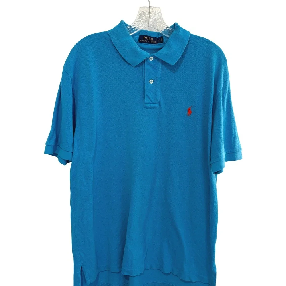 Polo Ralph Lauren Polo Shirt Mens L Blue Short Sleeve Red Pony Logo Preppy